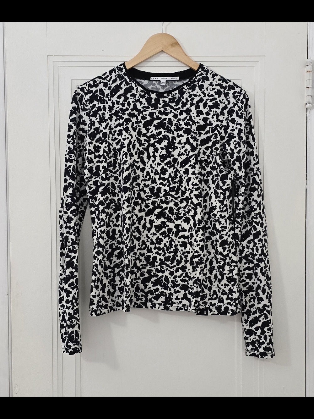 Proenza Schouler Black & White Abstract Animal Print Long Sleeve Top, L, EUC